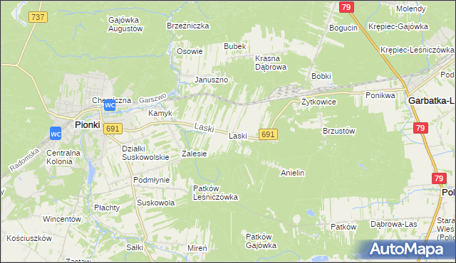 mapa Laski gmina Pionki, Laski gmina Pionki na mapie Targeo