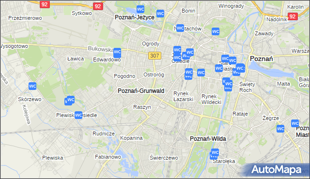 mapa Łazarz gmina Poznań, Łazarz gmina Poznań na mapie Targeo