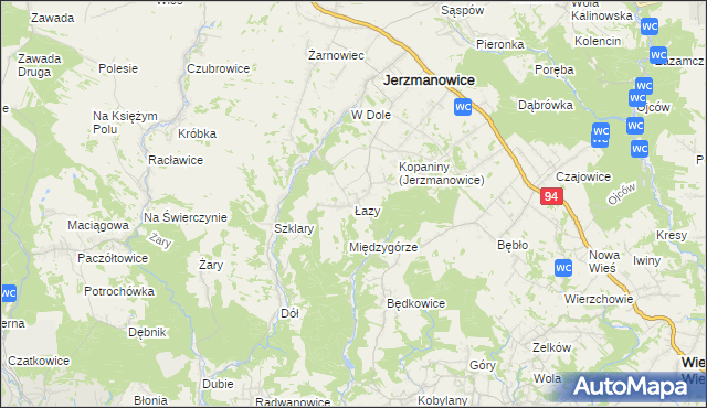 mapa Łazy gmina Jerzmanowice-Przeginia, Łazy gmina Jerzmanowice-Przeginia na mapie Targeo