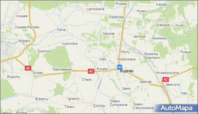 mapa Łazy gmina Rudniki, Łazy gmina Rudniki na mapie Targeo