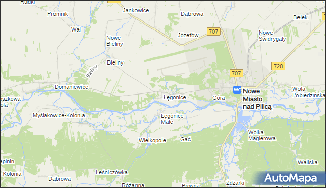 mapa Łęgonice, Łęgonice na mapie Targeo