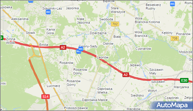 mapa Leonów gmina Zgierz, Leonów gmina Zgierz na mapie Targeo