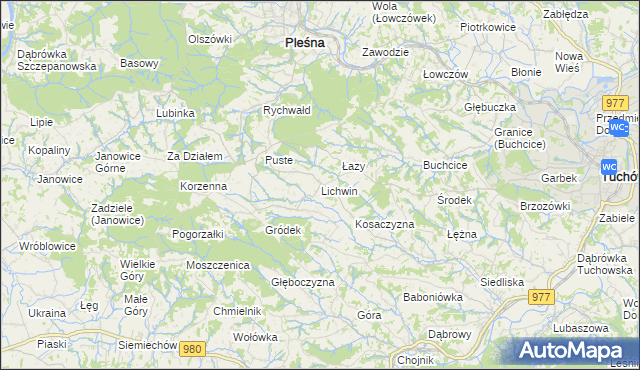 mapa Lichwin gmina Pleśna, Lichwin gmina Pleśna na mapie Targeo