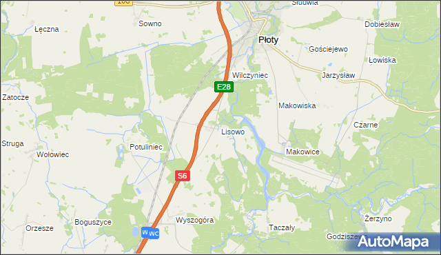 mapa Lisowo gmina Płoty, Lisowo gmina Płoty na mapie Targeo