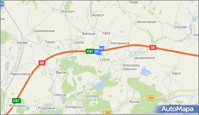 mapa Łosice gmina Długołęka, Łosice gmina Długołęka na mapie Targeo