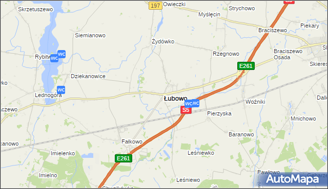 mapa Łubowo powiat gnieźnieński, Łubowo powiat gnieźnieński na mapie Targeo