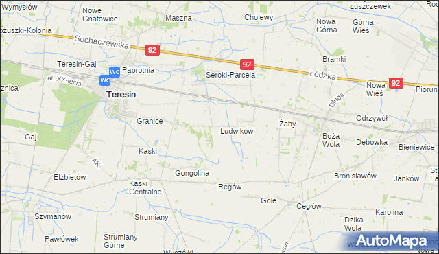 mapa Ludwików gmina Teresin, Ludwików gmina Teresin na mapie Targeo