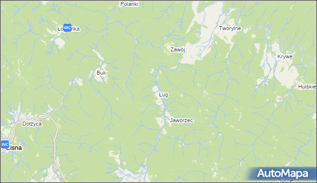 mapa Ług gmina Cisna, Ług gmina Cisna na mapie Targeo