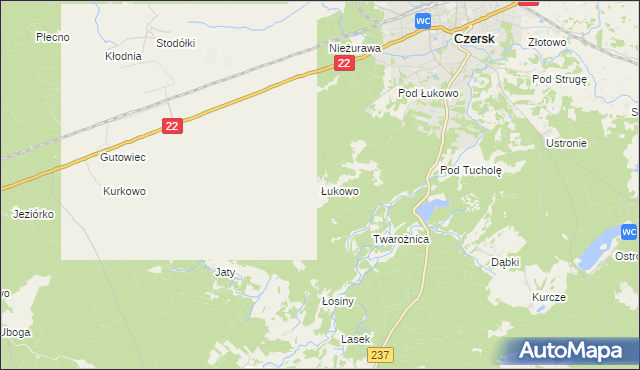 mapa Łukowo gmina Czersk, Łukowo gmina Czersk na mapie Targeo