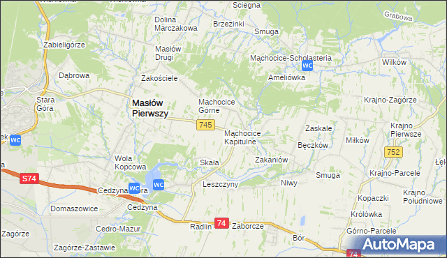 mapa Mąchocice Kapitulne, Mąchocice Kapitulne na mapie Targeo