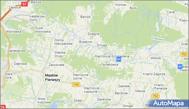 mapa Mąchocice-Scholasteria, Mąchocice-Scholasteria na mapie Targeo