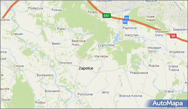 mapa Marcelów gmina Zapolice, Marcelów gmina Zapolice na mapie Targeo