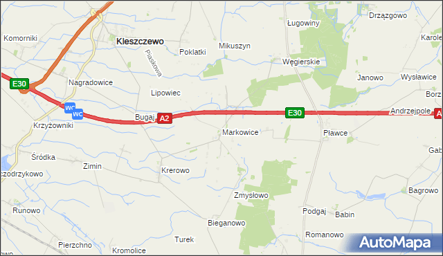 mapa Markowice gmina Kleszczewo, Markowice gmina Kleszczewo na mapie Targeo