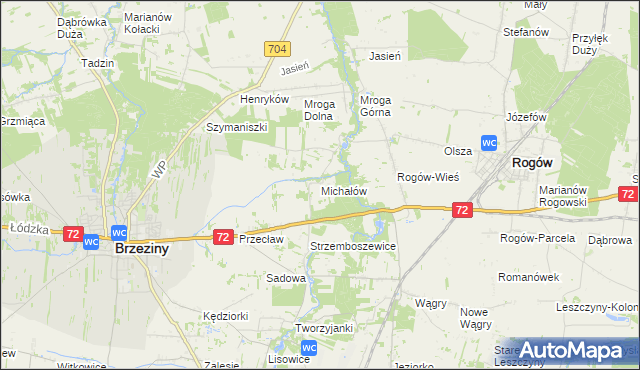 mapa Michałów gmina Brzeziny, Michałów gmina Brzeziny na mapie Targeo