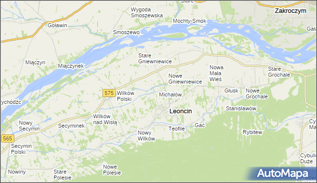 mapa Michałów gmina Leoncin, Michałów gmina Leoncin na mapie Targeo