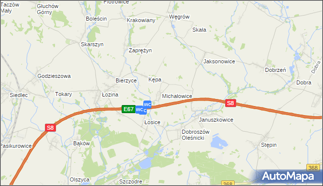 mapa Michałowice gmina Długołęka, Michałowice gmina Długołęka na mapie Targeo