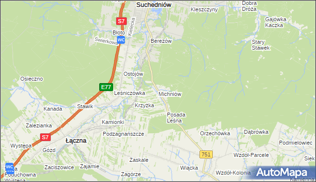 mapa Michniów, Michniów na mapie Targeo