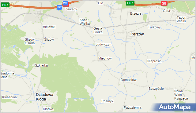 mapa Miechów gmina Perzów, Miechów gmina Perzów na mapie Targeo