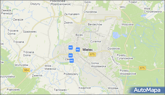 mapa Mielca, Mielec na mapie Targeo