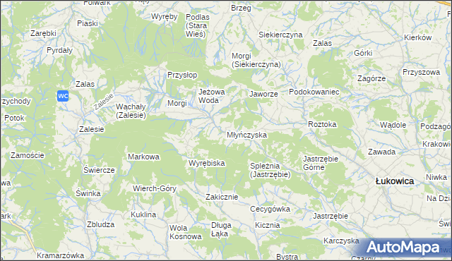 mapa Młyńczyska, Młyńczyska na mapie Targeo