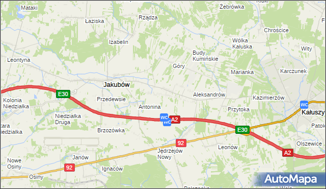 mapa Moczydła gmina Jakubów, Moczydła gmina Jakubów na mapie Targeo