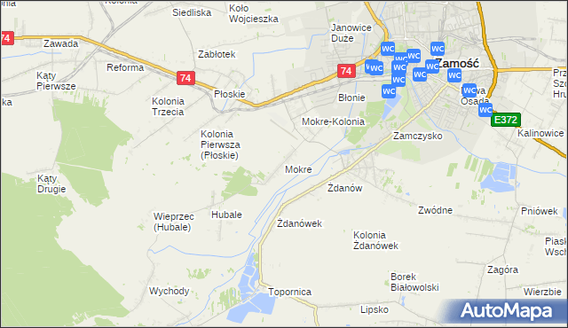 mapa Mokre gmina Zamość, Mokre gmina Zamość na mapie Targeo