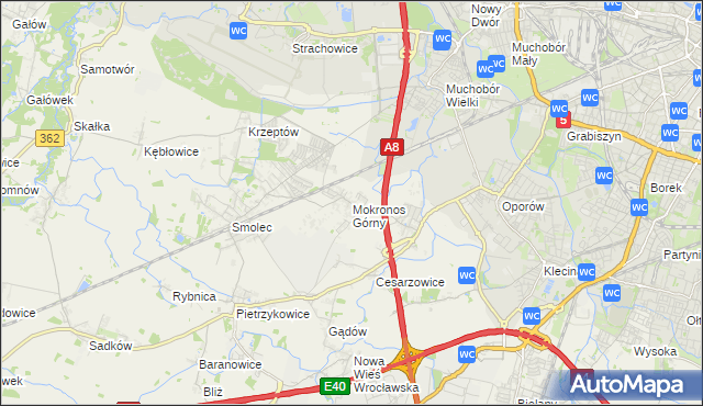 mapa Mokronos Górny, Mokronos Górny na mapie Targeo