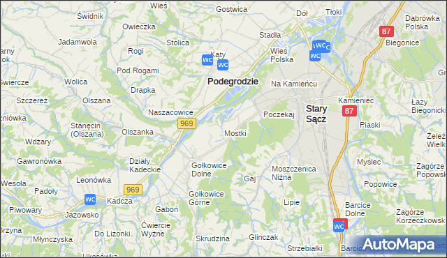 mapa Mostki gmina Stary Sącz, Mostki gmina Stary Sącz na mapie Targeo