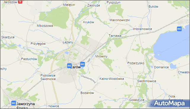 mapa Mrowiny gmina Żarów, Mrowiny gmina Żarów na mapie Targeo
