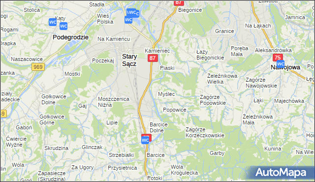 mapa Myślec, Myślec na mapie Targeo