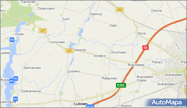 mapa Myślęcin gmina Łubowo, Myślęcin gmina Łubowo na mapie Targeo