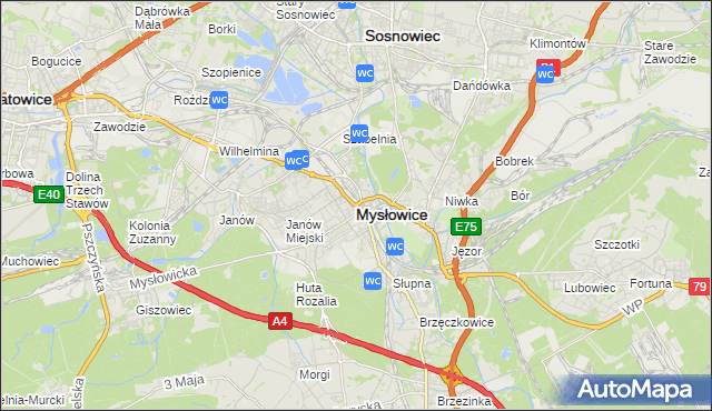 mapa Mysłowice, Mysłowice na mapie Targeo