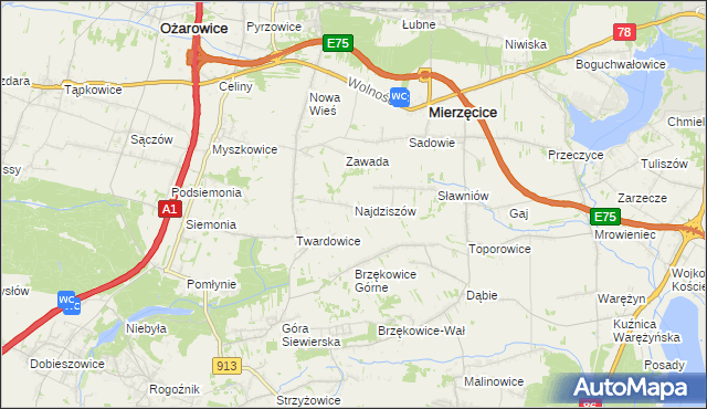 mapa Najdziszów, Najdziszów na mapie Targeo