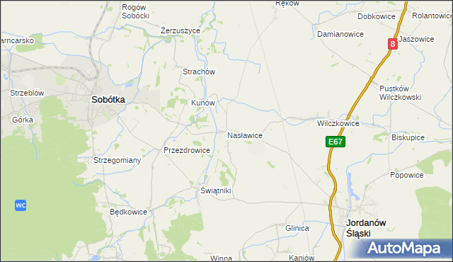 mapa Nasławice gmina Sobótka, Nasławice gmina Sobótka na mapie Targeo