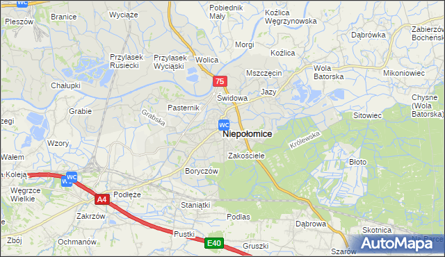 mapa Niepołomice, Niepołomice na mapie Targeo