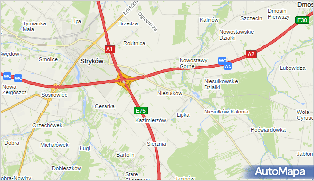 mapa Niesułków, Niesułków na mapie Targeo