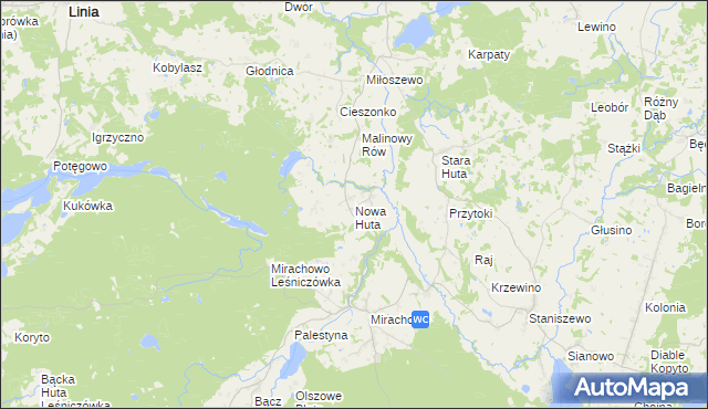 mapa Nowa Huta gmina Kartuzy, Nowa Huta gmina Kartuzy na mapie Targeo