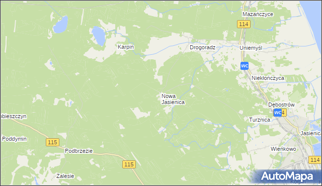 mapa Nowa Jasienica, Nowa Jasienica na mapie Targeo