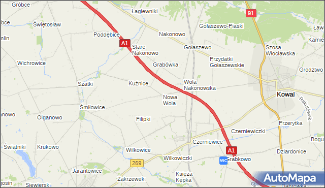 mapa Nowa Wola gmina Choceń, Nowa Wola gmina Choceń na mapie Targeo