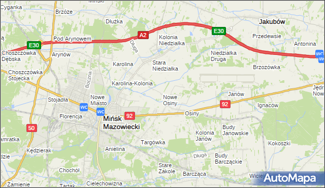 mapa Nowe Osiny, Nowe Osiny na mapie Targeo