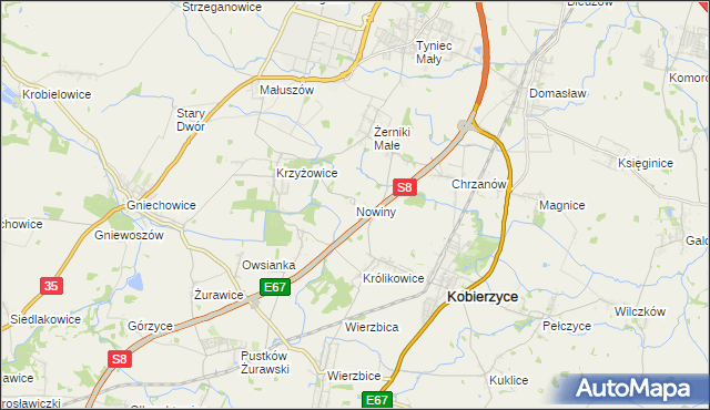 mapa Nowiny gmina Kobierzyce, Nowiny gmina Kobierzyce na mapie Targeo