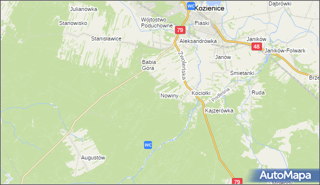 mapa Nowiny gmina Kozienice, Nowiny gmina Kozienice na mapie Targeo