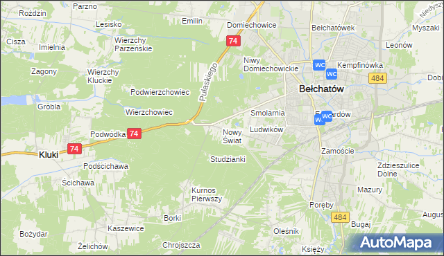 mapa Nowy Świat gmina Bełchatów, Nowy Świat gmina Bełchatów na mapie Targeo