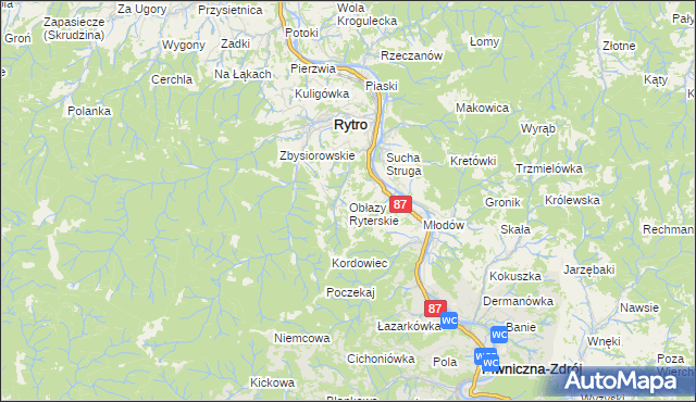 mapa Obłazy Ryterskie, Obłazy Ryterskie na mapie Targeo