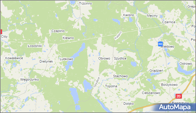 mapa Obrowo gmina Miastko, Obrowo gmina Miastko na mapie Targeo