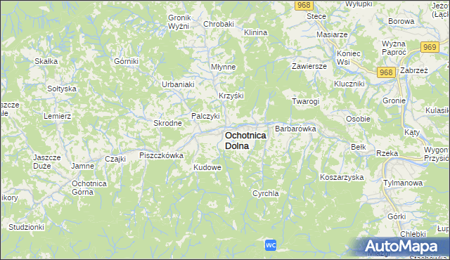 mapa Ochotnica Dolna, Ochotnica Dolna na mapie Targeo