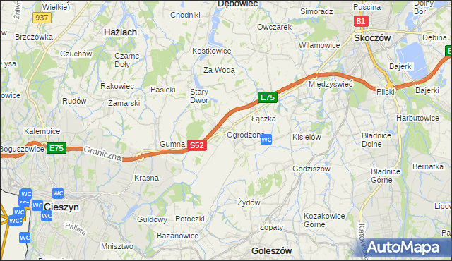 mapa Ogrodzona gmina Dębowiec, Ogrodzona gmina Dębowiec na mapie Targeo