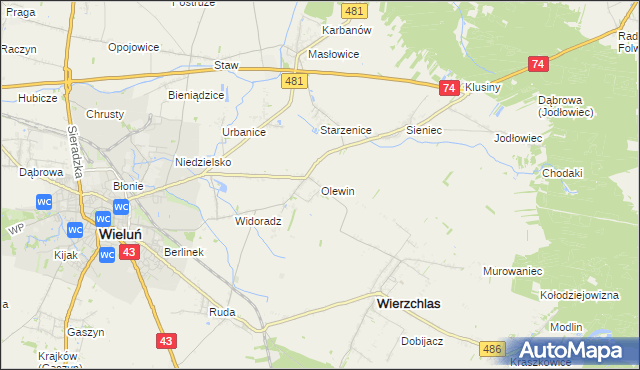 mapa Olewin gmina Wieluń, Olewin gmina Wieluń na mapie Targeo