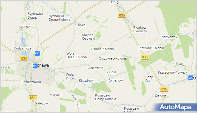 mapa Olszowiec-Kolonia gmina Bychawa, Olszowiec-Kolonia gmina Bychawa na mapie Targeo