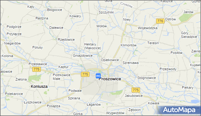 mapa Opatkowice gmina Proszowice, Opatkowice gmina Proszowice na mapie Targeo